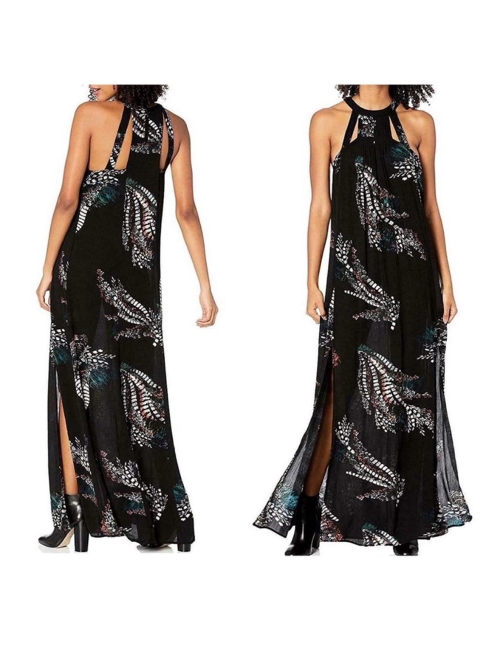 O'Neill Luka Woven Size Medium Black Floral Cut Out Maxi Dress
